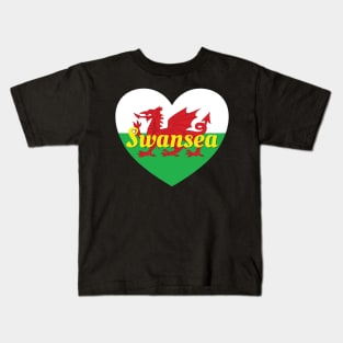 Swansea Wales UK Wales Flag Heart Kids T-Shirt